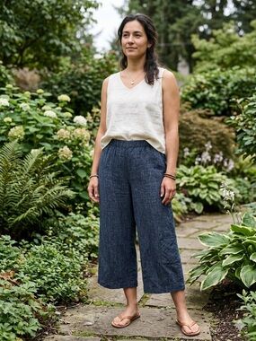 Habitat Linen 100% Linen Wide Leg Pull on Pants Lagenlook Size Large